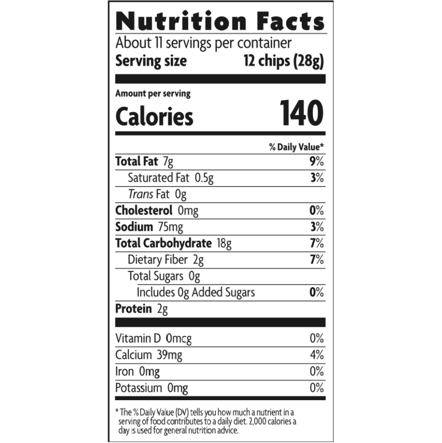 Que Pasa Organic Yellow Corn Chips Nutrition Facts Label