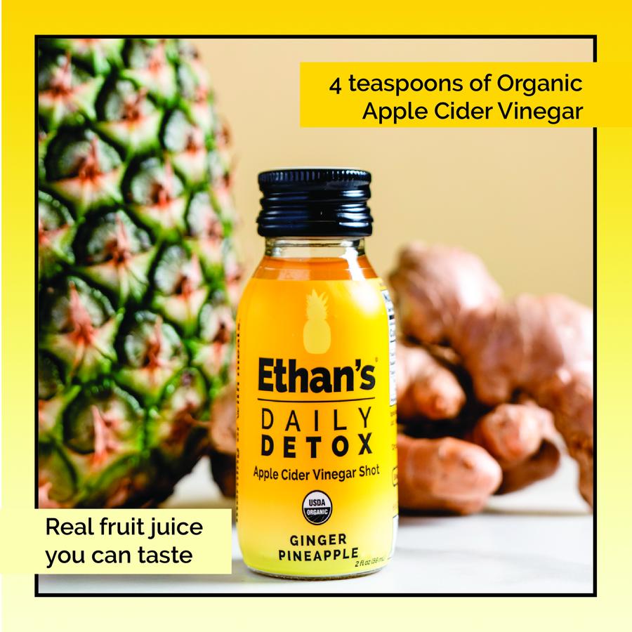 Ginger Pineapple Ethan's Daily Detox Drink Contains 4 Teaspoons Organic Apple Cider Vinegar And Real Fruit Juice