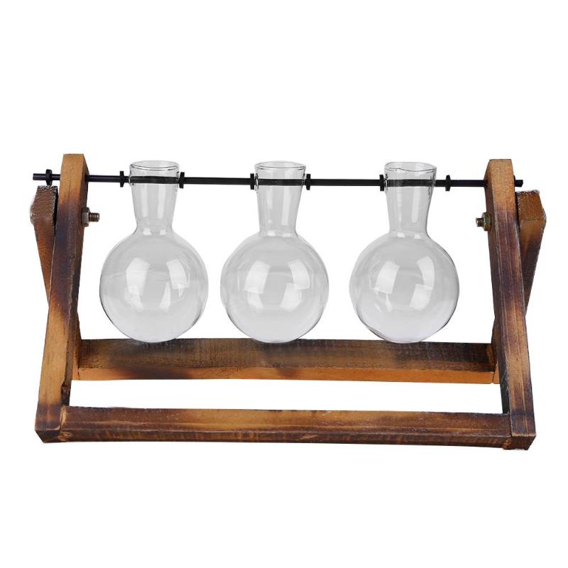 Triple Hanging Pendulum Glass Vases In Dark Wood Frame