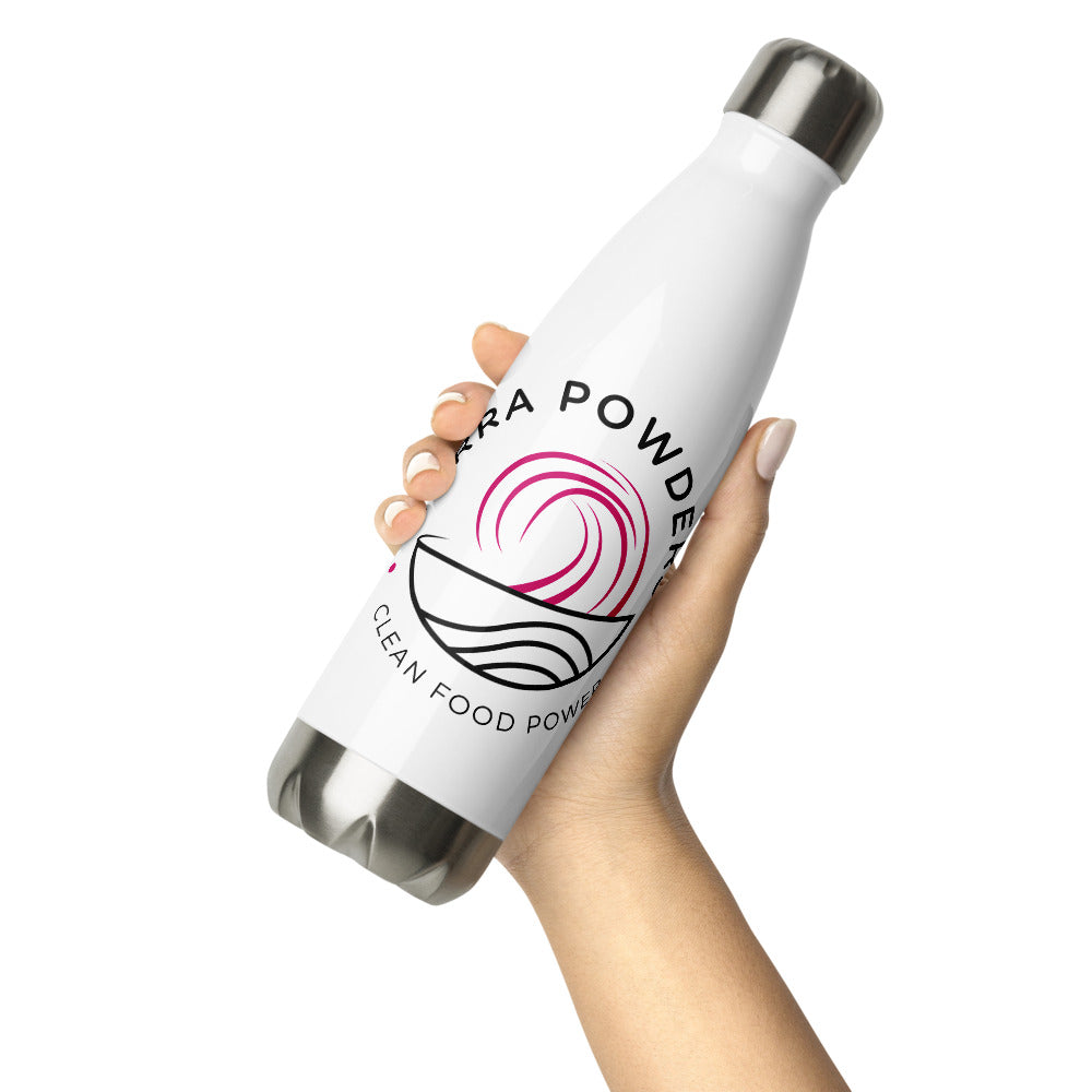 Handing Holding 17 Ounce Insulated Stainless Steel Bottle From Terra Powders