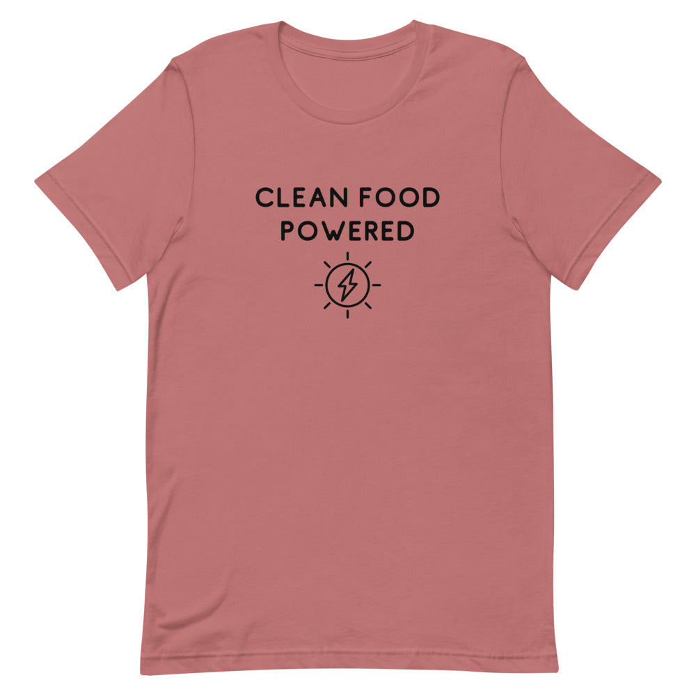 Front Of Clean Food Powered Short Sleeve T-Shirt From Terra Powders In Mauve Color