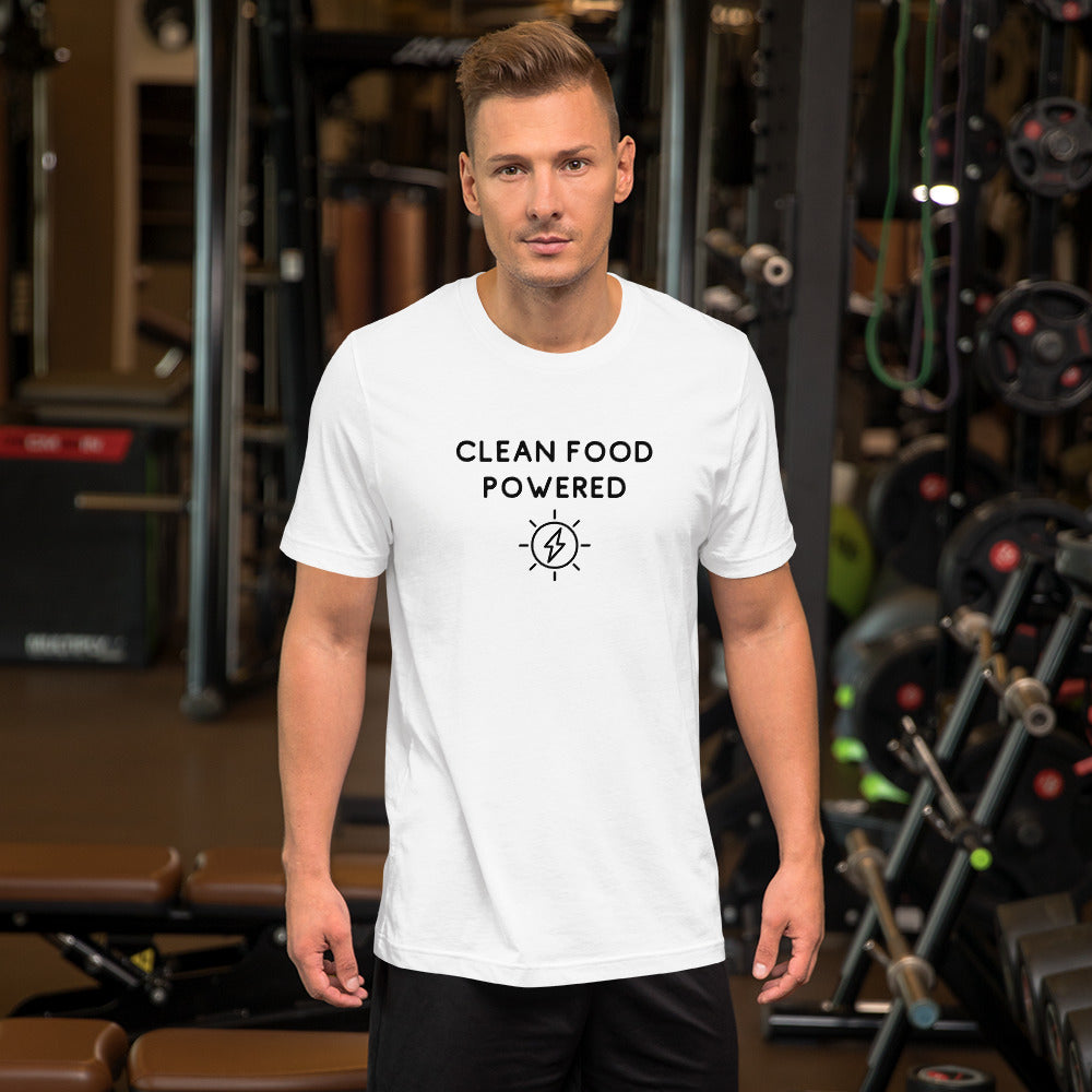 Man In Gym Wearing Terra Powders Clean Food Powered Shirt Sleeve Cotton Shirt In White Color